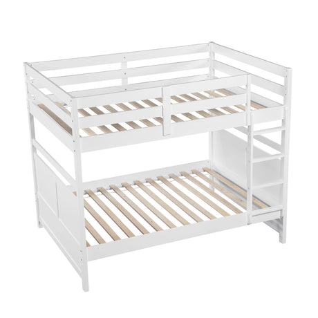 Bunk Bed Full Over Full White Finish Sturdy Wood Frame Guard Rails Youth Bedroom Furniture 1pc - sold by Home Elegance USA