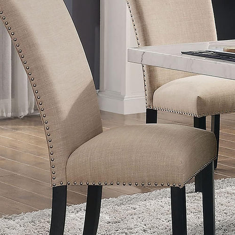 Gorgeous Marble Top Table w 6x Side Chairs Beige Fabric Upholstered Chair Dining Room 7pc Set Black Wooden Furniture - sold by Home Elegance USA
