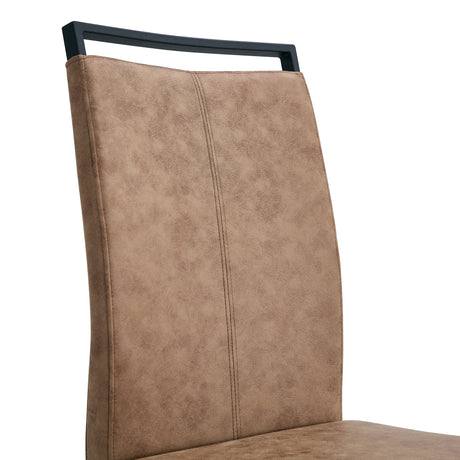 Table and chair set.64.5 x 35.4 Inch Stylish Wood Color Textured Dining Table.Perfectly Blending Simplicity And Transparency.Paried With 4 Brown technology fabric chairs with arched black legs. - sold by Home Elegance USA