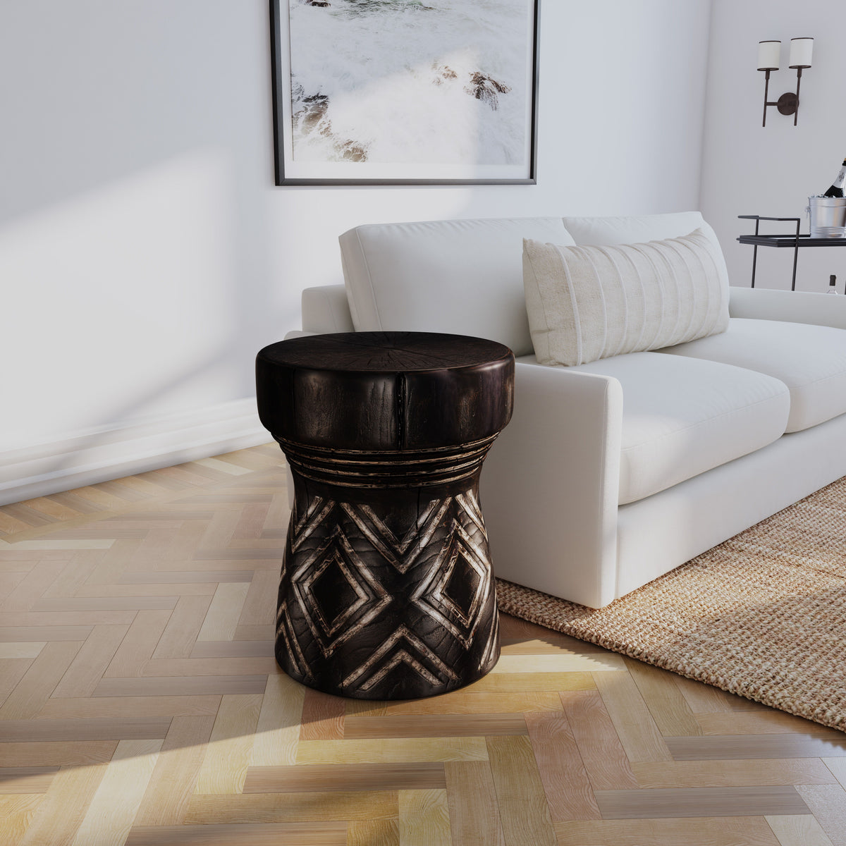 Commerce And Market Carved Stump Side Table - Black by Hooker Furniture - View 9