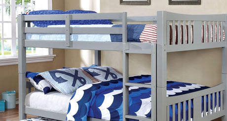 Full Over Full Bunk Bed Gray Finish Transitional Style Attached Ladder Upper Bed Rails Lock Joint Structure And Trundle-Not Included - sold by Home Elegance USA
