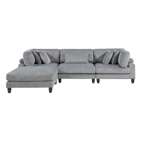 Living Room Furniture 4-Piece Modular Sectional Sofa Set Gray Corduroy Soft Cushion Pillows Solid Wood Legs - sold by Home Elegance USA
