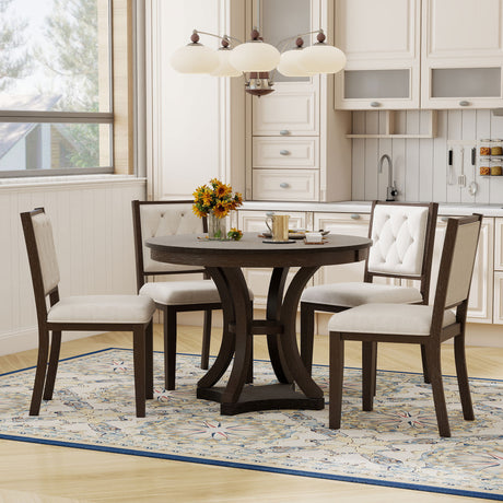 TREXM 5-Piece Retro Functional Dining Table Set Extendable Round Table and 4 Upholstered Chairs for Dining Room and Living Room (Espresso) - sold by Home Elegance USA