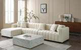 139'' Channel Tufted Sofa Velvet Upholstered Left Chaise Modular Sofa beige | Home Elegance USA