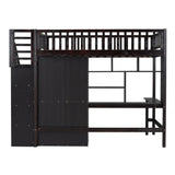 Twin size Loft Bed with Bookshelf,Drawers,Desk,and Wardrobe-Espresso - Home Elegance USA