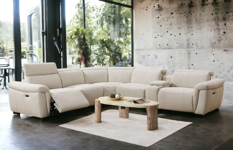 Dayana Beige Boucle Power Recliner Sectional Sofa for 5 People with Cupholder Console & Adjustable Headrest - sold by Home Elegance USA