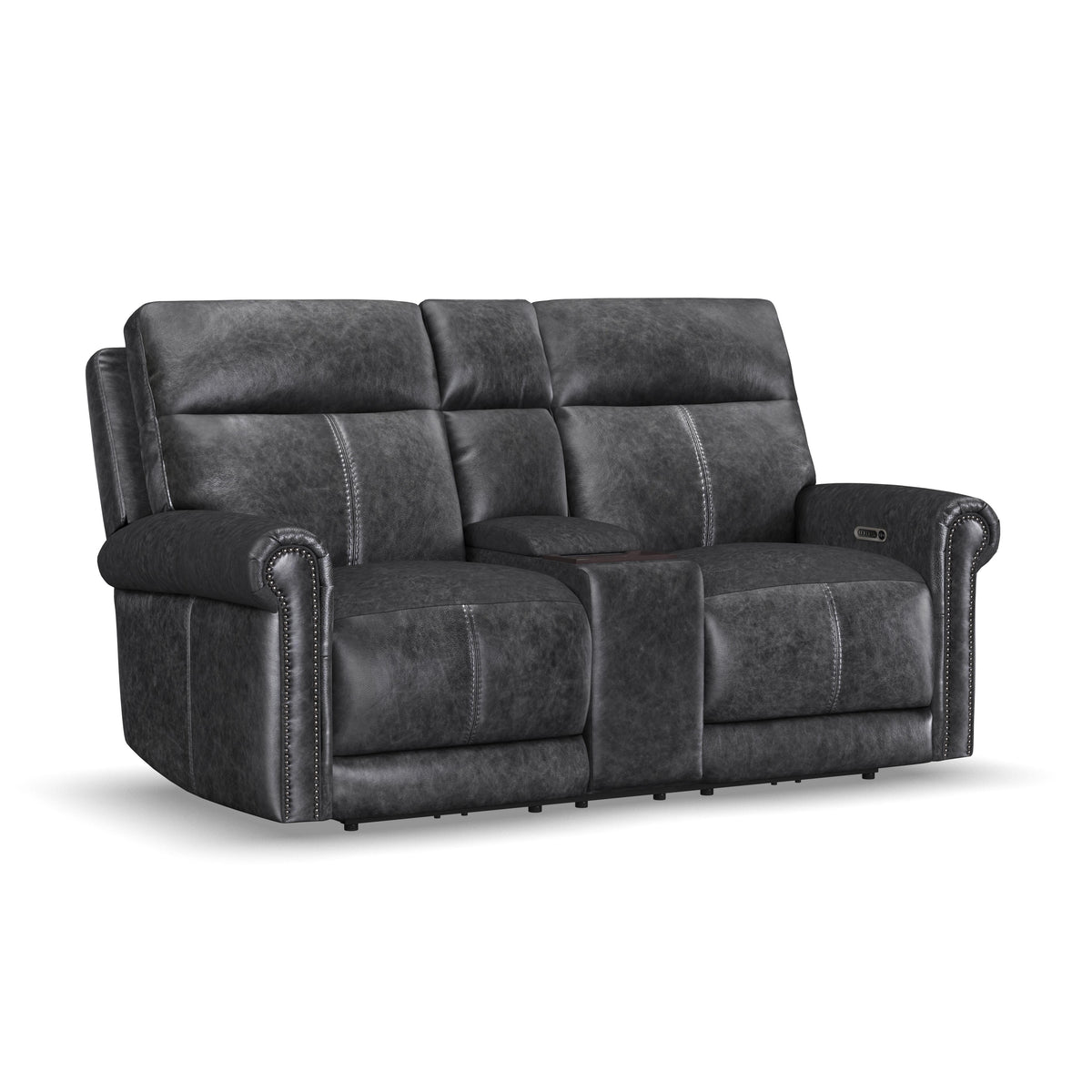 Alexander Power Reclining Loveseat With Console, Power Headrest & Lumbar - Weathered Stone Gray | Flexsteel