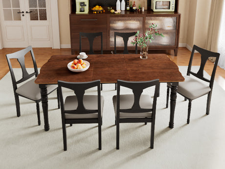 7-Piece Dining Table Set, 60inch to 78inch Extendable Wood Dining Table with Removable Leaf, Kitchen Table Set with 6 Upholstered Side Chair, Dining Table Set for 6 - sold by Home Elegance USA