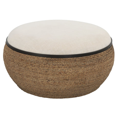 Island Straw Storage Ottoman / Coffee Table - Dark Brown / White by Uttermost - View 1