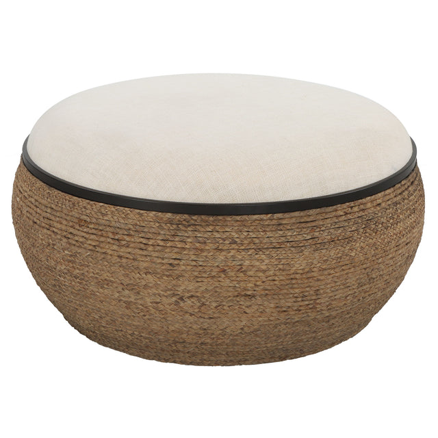 Island Straw Storage Ottoman / Coffee Table - Dark Brown / White by Uttermost - View 1