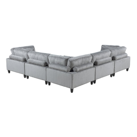 5pc Modular Sectional Set Gray Corduroy Upholstery 2x Armless Chairs 3x Corner Seats Soft Pillows Living Room Furniture - sold by Home Elegance USA