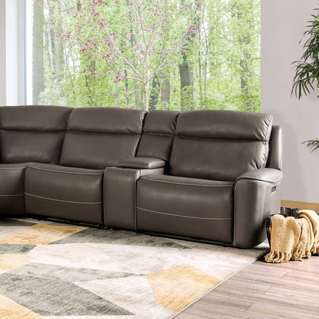 Power Reclining Sectional Couch Dark Gray Leatherette Sofa Corner Wedge Chairs Console Living Room Furniture Recliner L-Shaped Sectional - sold by Home Elegance USA