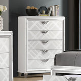 White Finish Contemporary Style 1pc Chest Acrylic Legs Embossed Art Deco Diamond Faux Drawers Handles