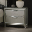 Contemporary Silver 1pc Nightstand Acrylic Handles Embossed Panels English Dovetails 2-Drawers Bedside Table
