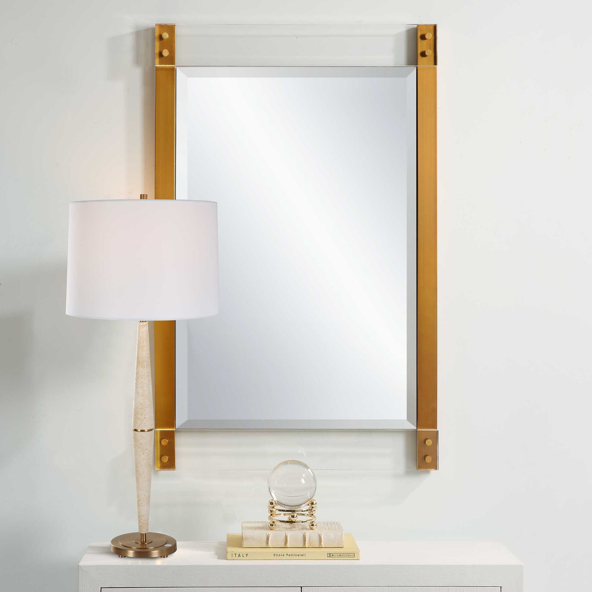 Nera Plated Brass Mirror - White / Light Brown by Uttermost - View 2