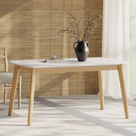 5-Piece Dining Set, 1 Table + 4 Chairs, Rubberwood Frame, Ergonomic Chairs & Faux Wood Table, Beige+Natural+White Oak - sold by Home Elegance USA