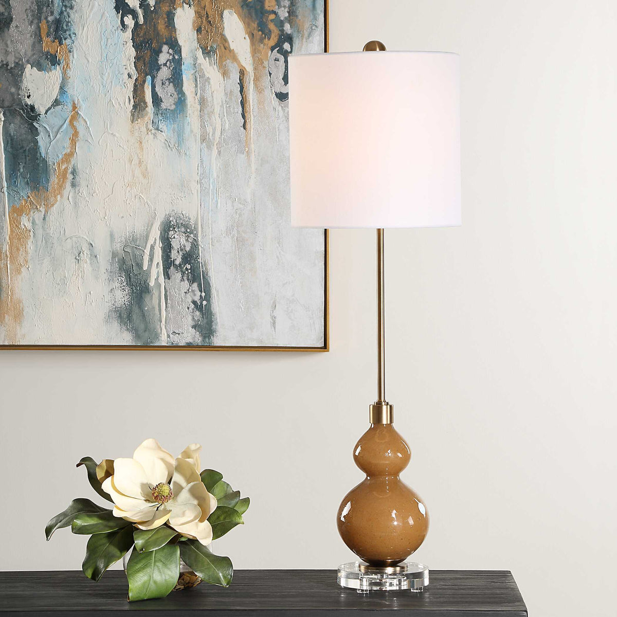Sienna Glass Buffet Lamp Caramel - Light Brown by Uttermost - View 2