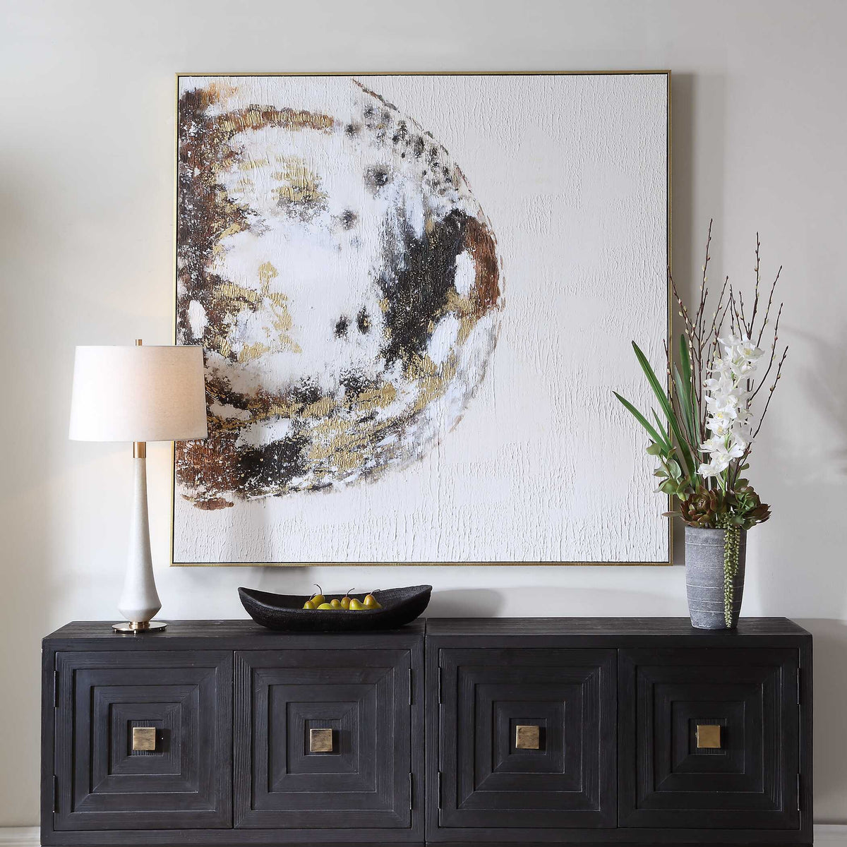 Moon Landing Hand Painted Abstract Art Black / Brown / Gold / Gray / White - Gold / White by Uttermost - View 2