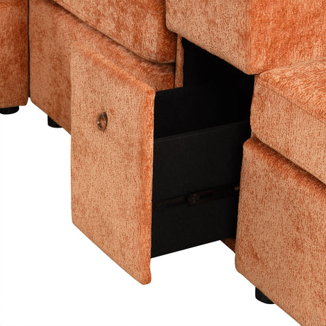 120.5' L-shaped Convertible Sofa Bed Modular Sectional Sofa Reversible Sleeper with Pull-Out Bed, Cup Holders, and Ample Storage Space for Living Room(Old SKU:N719S001940G), Orange - sold by Home Elegance USA