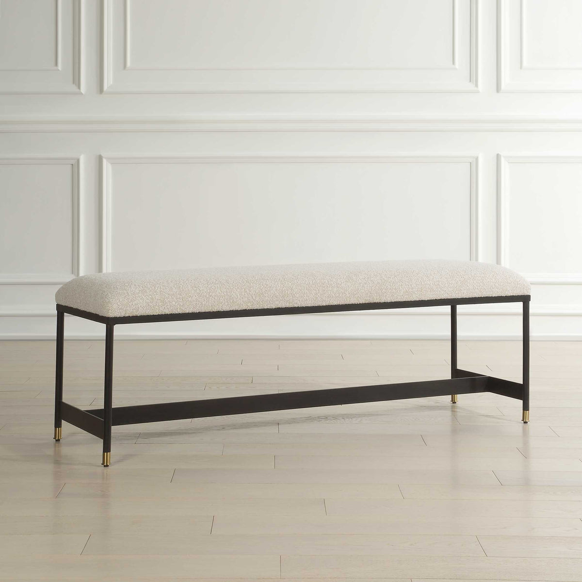Halston Upholstered Bench - White / Black by Uttermost - View 5