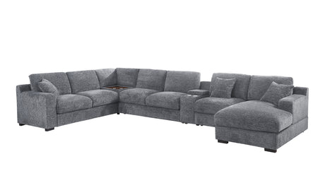 Celine 141.5' Light Gray Chenille Fabric Corner Sectional Sofa with Right-Facing Chaise, Cupholders, and Charging Ports - sold by Home Elegance USA