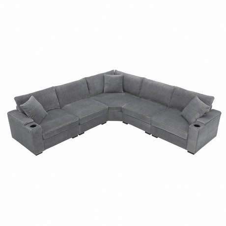 106' Convertible L Shaped Sectional Sofa,Corduroy Corner Couch with Armrest Storage,Cup Holders,USB Charger,Irregular Corner,Oversized Comfy Modular Sofa for Living Room,Apartment,2 Colors - sold by Home Elegance USA