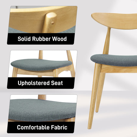 5-Piece Dining Set, 1 Table + 4 Chairs, Rubberwood Frame, Ergonomic Chairs & Faux Wood Table, Natural+Grey+White Oak - sold by Home Elegance USA