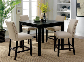 Rustic Style 5pc Counter Height Dining Table Set 1x Table 4x Chairs Fabric Chairs Bold Distressed Detail Nailhead Trim Antique Black Finish - sold by Home Elegance USA