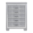 Glamourous Silver Finish 1pc Chest of 5x Dovetail Drawers Faux Alligator Embossed Fronts Bedroom Furniture