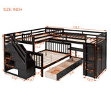 Twin-Twin over Full L-Shaped Bunk Bed With 3 Drawers, Portable Desk and Wardrobe, Espresso(OLD SKU:LT100542AAP) - sold by Home Elegance USA