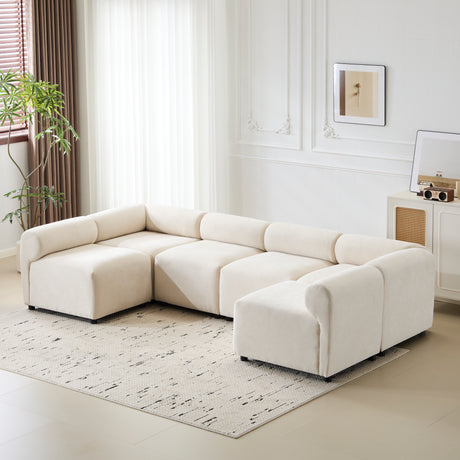 Evelyn 114 in.6-Piece U Shaped Modular Free Combination Sectional Chenille Sofa Couch for Living Rooms - sold by Home Elegance USA