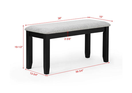 6pc Dining Set Rectangular Table Features Weathered Gray Finish Wood Grain Wide Slat Backs Padded Seats Upholstered Textured Neutral Fabric Chair Bench - sold by Home Elegance USA