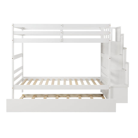 Bunk Beds Twin over Twin Stairway Storage function White color | Home Elegance USA