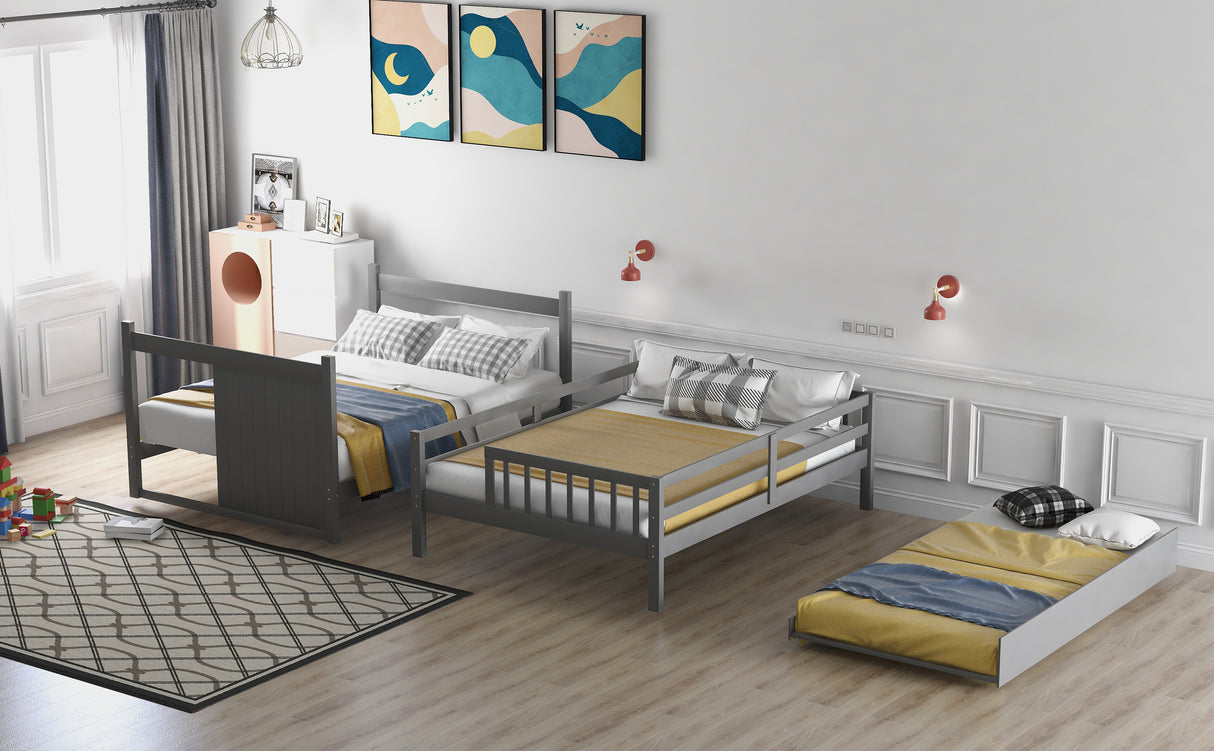 Full over Full Bunk Bed with Twin Size Trundle, Gray (old sku: LT000126AAE ) - sold by Home Elegance USA