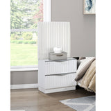 Luxurious Pearl White Finish Two Drawers Nightstand with Wall Panel Upholstery Sleek Handles Glam Bedroom Furniture 1pc Bedside Cabinet