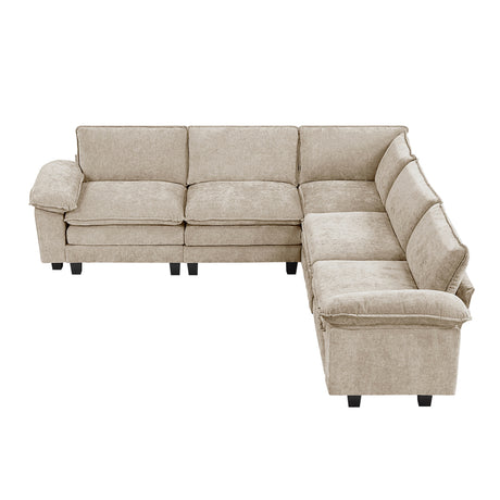 Modern Contemporary 5-Piece Modular Sectional Sofa Set Plush Comfort Taupe Chenille Upholstery Living Room Furniture Durable Plywood - sold by Home Elegance USA