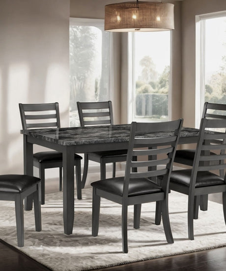 Simple Classic Dark Gray 7pc Dining Set Faux Marble Top Dining Table 6xSide Chairs Leatherette Seats Dining Room Furniture - sold by Home Elegance USA