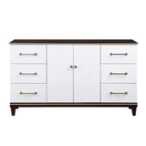 Contemporary White and Cherry Finish 1pc Dresser of 6x Drawers 2x Shelves Modern Bedroom Furniture 2-Tone Finish with Gold Trim