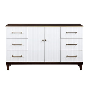 Contemporary White and Cherry Finish 1pc Dresser of 6x Drawers 2x Shelves Modern Bedroom Furniture 2-Tone Finish with Gold Trim