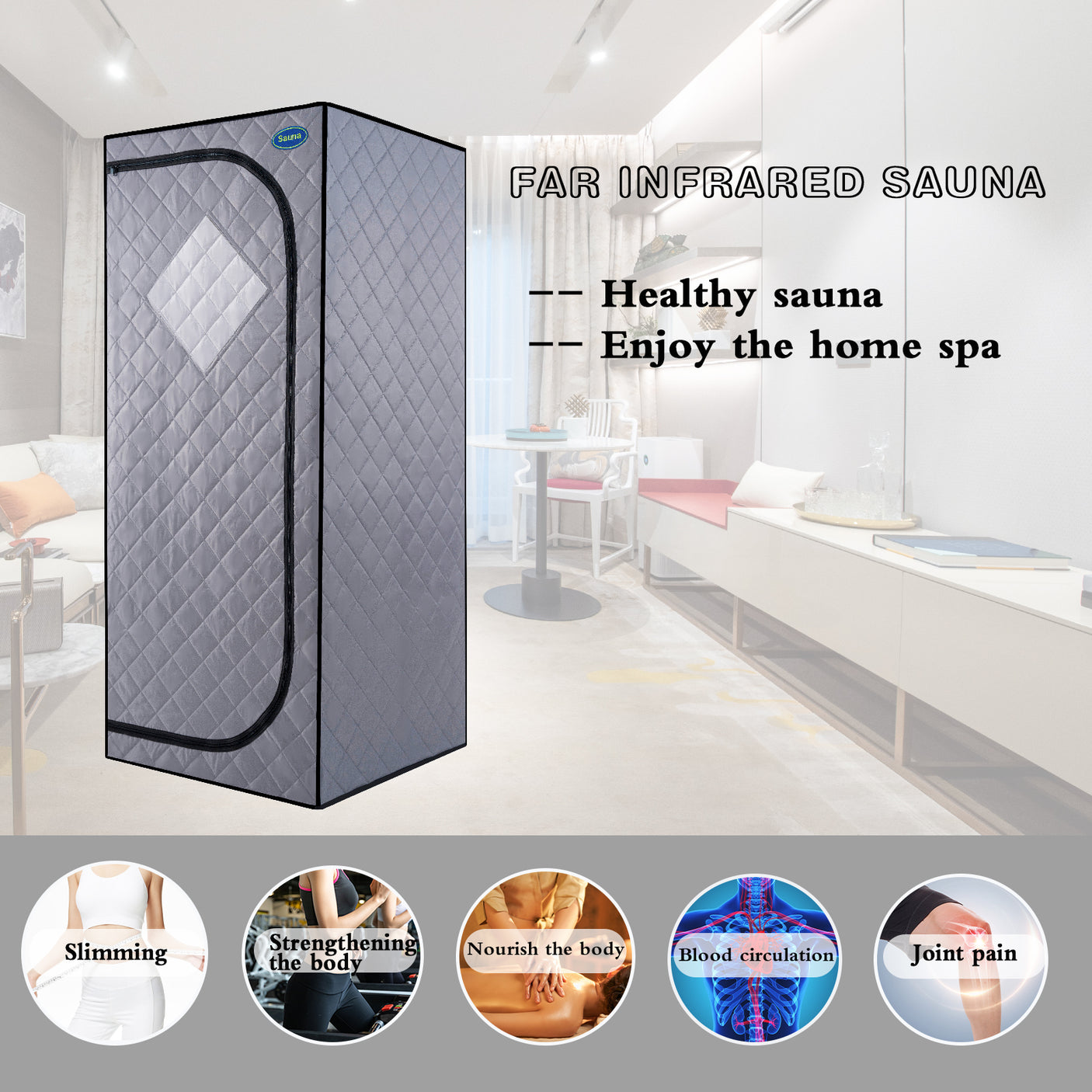 Portable Full Size Grey Infrared Sauna tent–Personal Home Spa, with Infrared Panels, Heating Foot Pad, Controller, Foldable Chair ,Reading light. Easy to Install. Fast heating, with FCC Certification - Home Elegance USA