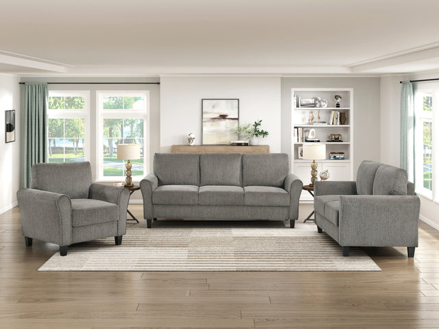 Classic Comfort 3pc Sofa Set Living Room Furniture Sofa Loveseat Chair Durable Brown Chenille Upholstery Rolled Arms