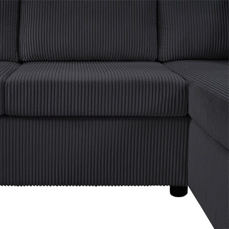 Oversized Sectional Sofa 115.3' U-Shaped Sofa with Chaise Lounge and Three Soft Throw Pillows, Black Corduroy Fabric - sold by Home Elegance USA