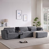 124'' L-Shaped Sectional Sofa with Multi-Functional Storage Console, Wired&Wireless Charger, Movable Ottoman, Wider&Thicker Cushion, Free Combination for Living Room&Apartment, Chenille