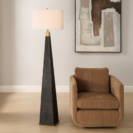 Lathey Tapered Floor Lamp - Black by Uttermost - View 2