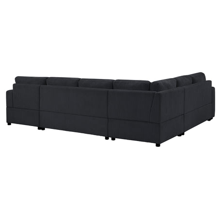 Oversized Sectional Sofa 115.3' U-Shaped Sofa with Chaise Lounge and Three Soft Throw Pillows, Black Corduroy Fabric - sold by Home Elegance USA