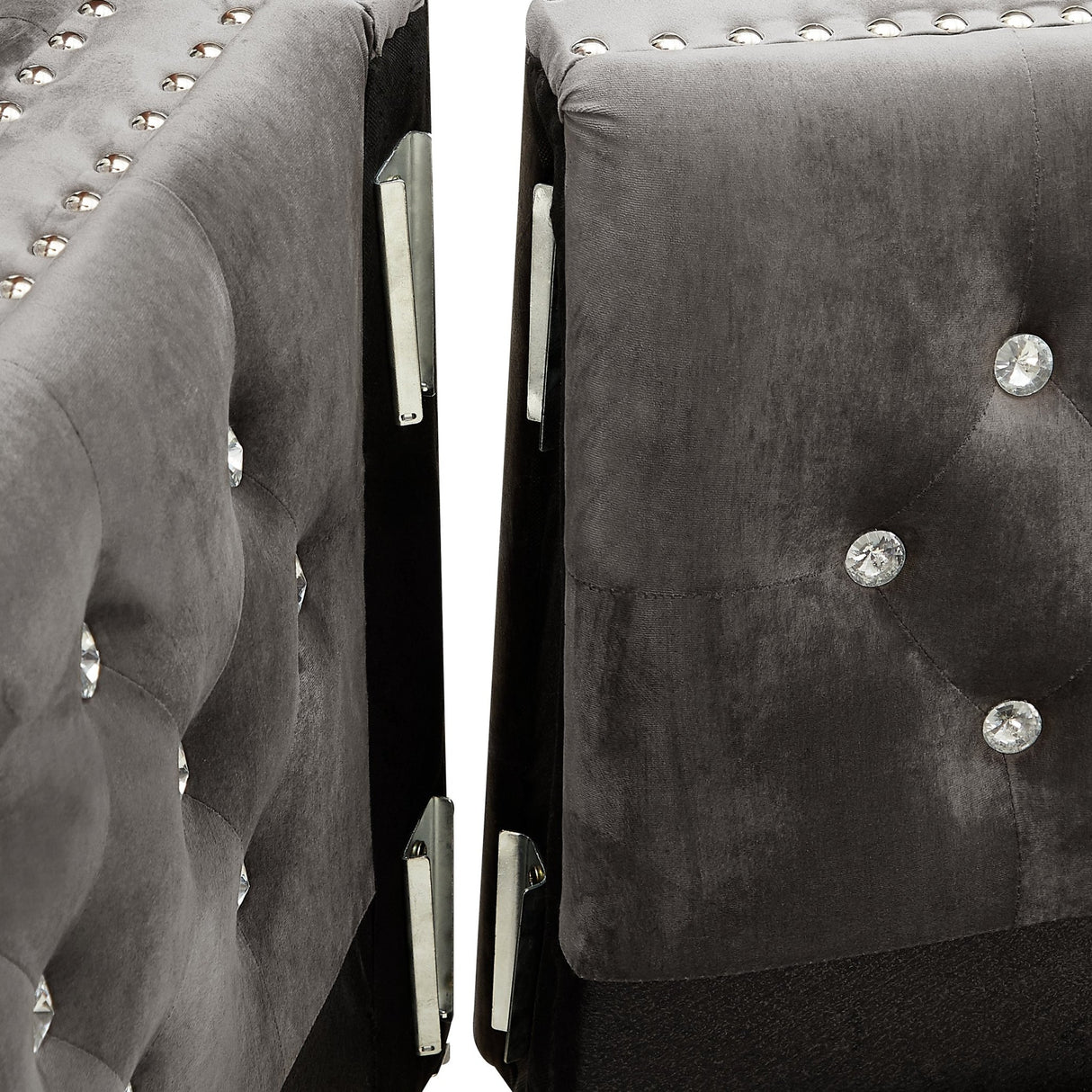 82.3" Width Modern Velvet Sofa Jeweled Buttons Tufted Square Arm Couch Grey,2 Pillows Included - W1117S00003 - image - 5