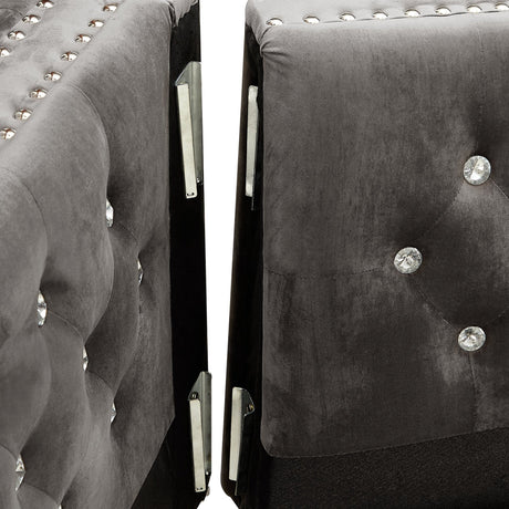 82.3" Width Modern Velvet Sofa Jeweled Buttons Tufted Square Arm Couch Grey,2 Pillows Included - W1117S00003 - image - 5