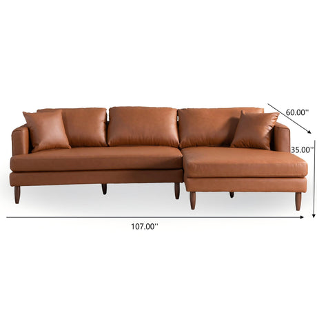 Blake Mid-Century Modern L-Shaped Sectional Sofa in Cognac Vegan Leather with Right Facing Design - sold by Home Elegance USA