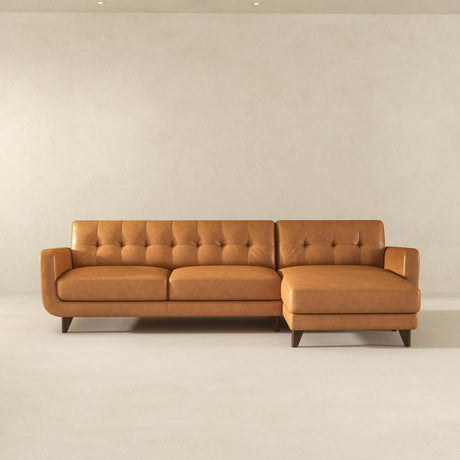 Allison Right-Facing Tan Leather Sectional Sofa Mid-Century Modern Style 113 x 59 x 32 Inches - sold by Home Elegance USA