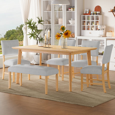 6PCs Dining Room Table Set, Rustic Farmhouse Dining Room Rectangular Table with 4 Upholstered Chairs and Bench, Solid Wood Kitchen Dining Table Set for 6 Persons - sold by Home Elegance USA